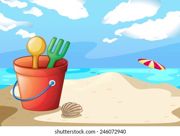 Illustration Bucket Toys On Beach Stock Vector (Royalty Free) 246072940 ...