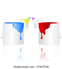 Illustration of buckets with paint over white background