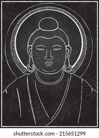 An illustration of Buddha done in a modern, trendy style. Chalkboard texture is grouped on a separate layer for ease of use. 