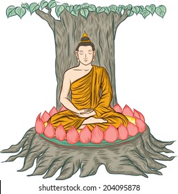 illustration of Buddha, isolated on white ,Buddha's enlightenment