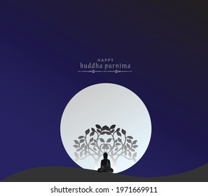 illustration of Buddha Purnima Background "abstract of Lord Buddha in meditation under peepal tree" Happy Buddha Purnima Vesak,Buddhist festival- Vector
