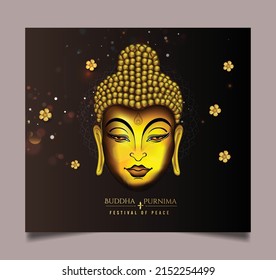 illustration for Buddha Purnima or Vesak Day with golden buddha face  and creative design, banner, poster, flyer