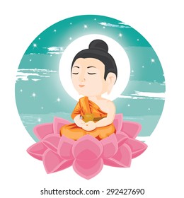 illustration. Buddha sitting on lotus flower.