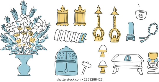 Illustration of Buddhist altar fittings used in temples