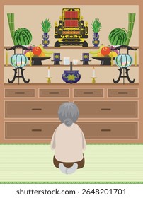 Illustration of a Buddhist altar seen during the Obon festival in Okinawa Prefecture