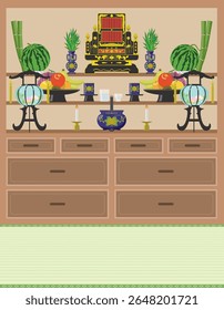 Illustration of a Buddhist altar seen during the Obon festival in Okinawa Prefecture