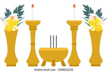 Illustration of Buddhist altars used for funerals, 5 legs