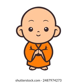 Illustration of Buddhist monk cartoon character icon.