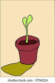 Illustration of a budding plant in a flower pot