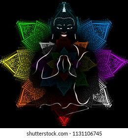 illustration with Budha on a yoga theme with flower.
