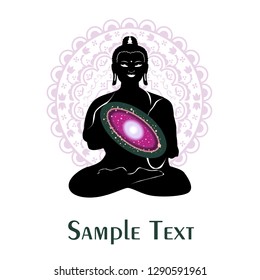 illustration with Budha on a yoga theme with flower.
