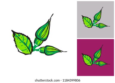 Illustration of buds of roses. Luxury fashion style clip-art icon for branding, t-shirt print, promo ads. Isolated vector element on white, gray and amaranth purple colors.
