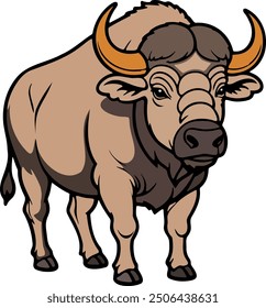 Illustration of a buffalo with curved horns