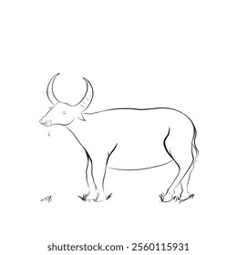 illustration of a buffalo grazing on a white background