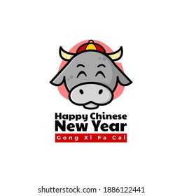 illustration of buffalo head. ox cartoon character for chinese new year.