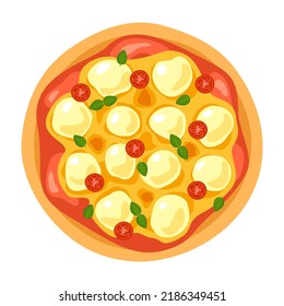 Illustration of buffalo pizza top view. Vector flat modern illustration