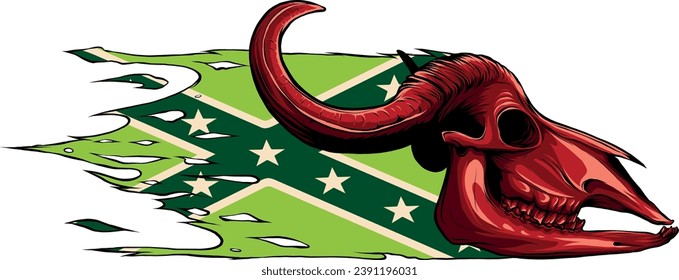 illustration of buffalo skull with confederate flag