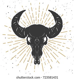 Illustration of buffalo skull isolated on white background. Design element for poster, emblem, sign, t-shirt. Vector illustration