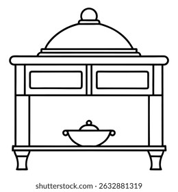 Ilustração de um servidor buffet com gavetas isoladas sobre fundo branco