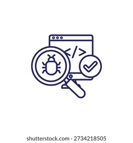 An illustration of a bug being removed from code on a browser screen.