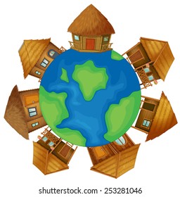 Illustration of bugalows on earth