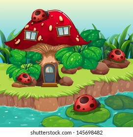 Ilustración de los bichos fuera de la casa de hongos 
