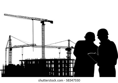 Illustration mit Bauern und Kransilhouetten