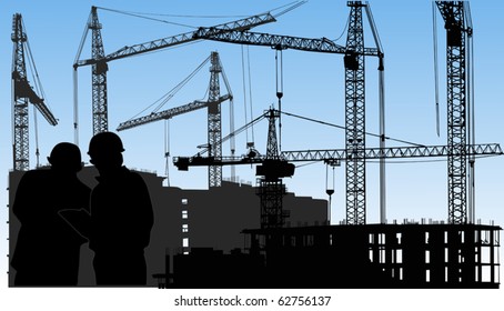 ilustração com silhuetas do construtor e da grua