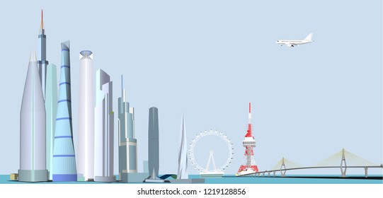 Illustration, building, ASEAN trade, 3D vector