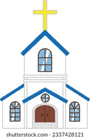 Illustration of a building. A church is a building or organization for preaching and worshiping the doctrines of a religion (especially Christianity).