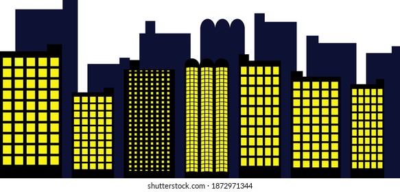 Illustration Building Cityscape Night Lit Windows Stock Vector (Royalty ...