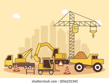 Illustration of building construction machinery design