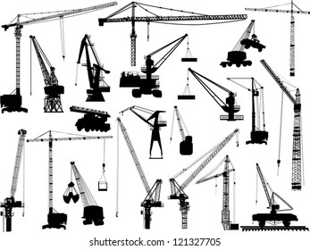illustration with building cranes isolated on white background