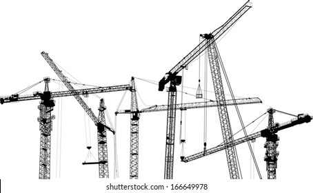ilustración con grúas de construcción aisladas en fondo blanco