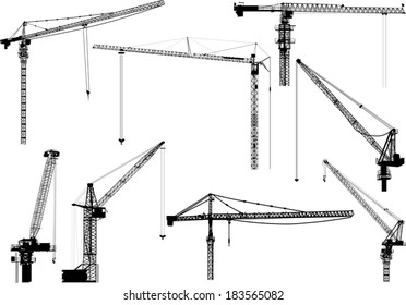 illustration with building cranes isolated on white background