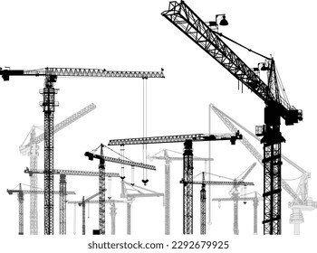 ilustración con grúas de construcción aisladas en fondo blanco