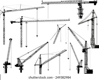 illustration with building cranes isolated on white background