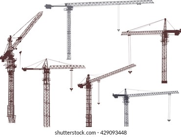 ilustración con grúas de construcción aisladas en fondo blanco