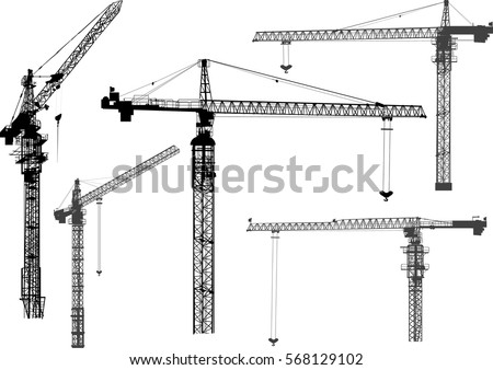 illustration with building cranes isolated on white background