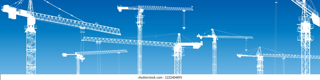 illustration with building cranes on blue background