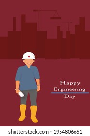 Illustration of building for engineers day on red background and simple vector design