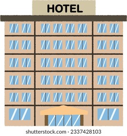 Illustration of a building. A hotel is a facility that provides lodging, meals, and other services to travelers and tourists.