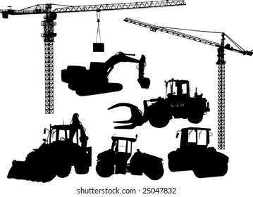 ilustración con siluetas de máquinas de construcción