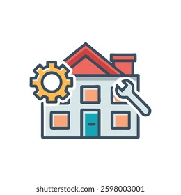 Illustration of a building maintenance icon for upkeep services.