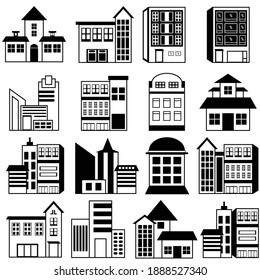 Illustration of Building one set Icon Design vector black and white  simple