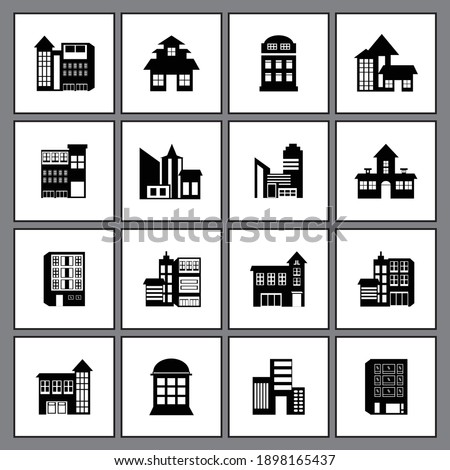 Illustration of Building one set Icon Design vector black and white simple