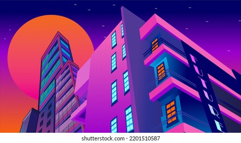 illustration of building skyscraper vapor wave style animated