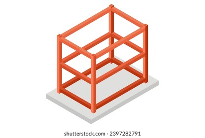 Ilustración de la estructura de la construcción, ilustración isométrica del marco de acero, ilustración vectorial