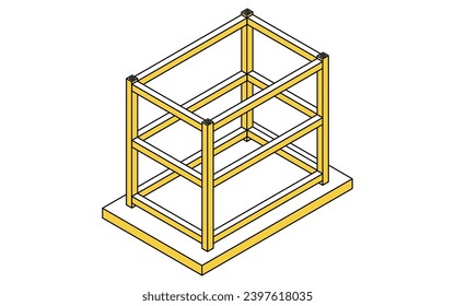 Ilustración de la estructura de la construcción, ilustración isométrica del marco de acero, ilustración vectorial