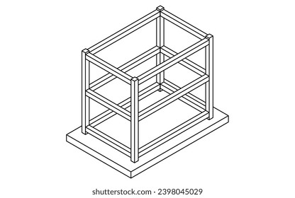 Ilustración de la estructura de la construcción, ilustración isométrica del marco de acero, ilustración vectorial